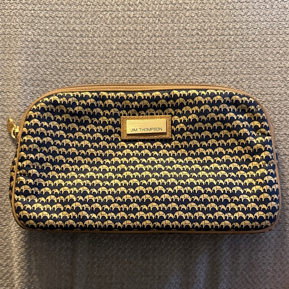 Jim Thompson Elephant Patterned Cosmetic Bag